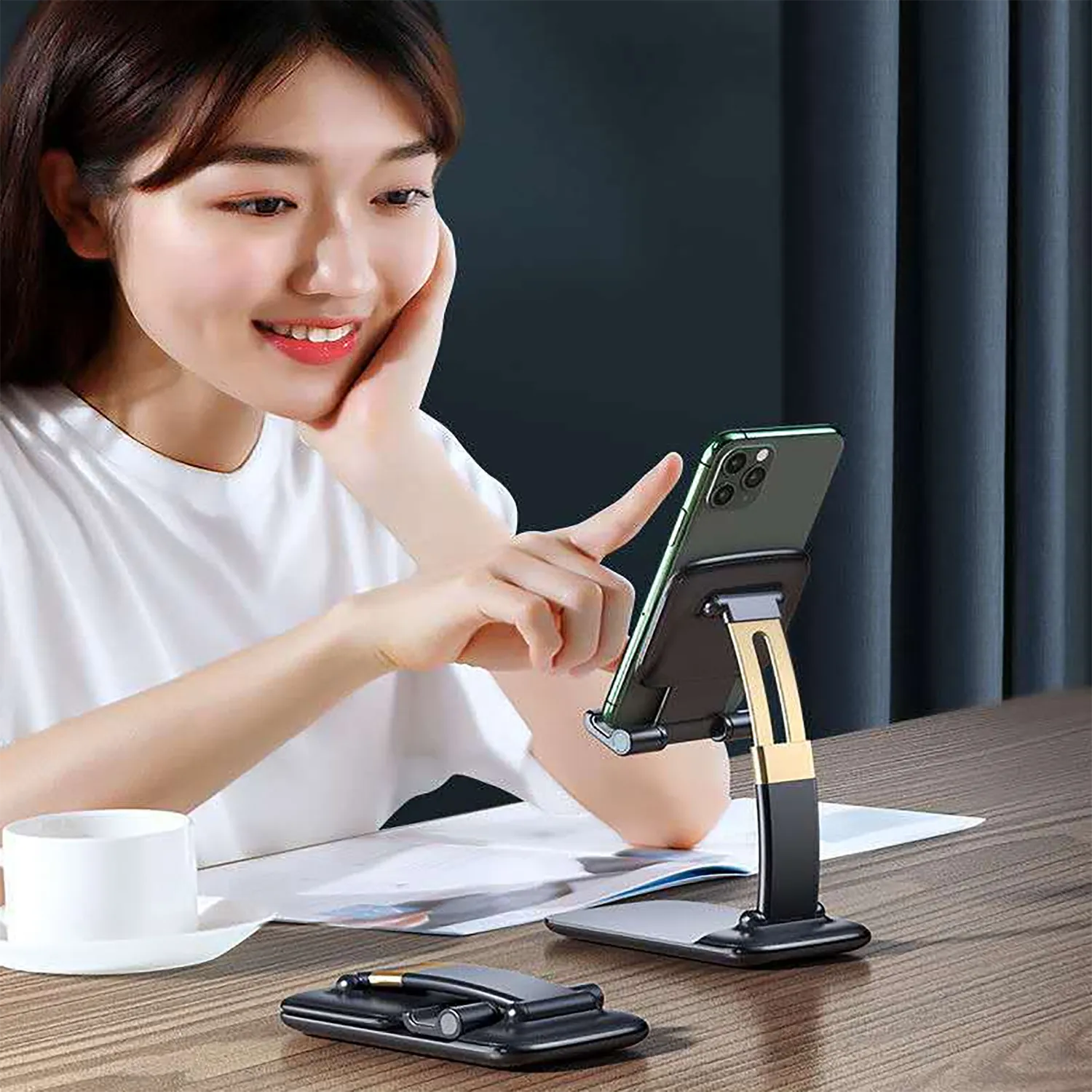 1286 Phone Holder for Table, Foldable Universal Mobile Stand for Desk