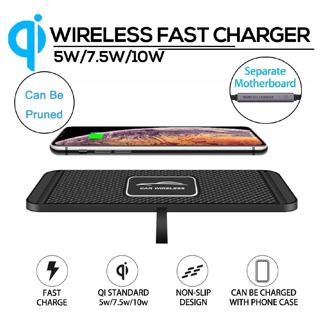 2 In 1 Anti-Slip Silicone Pad Qi-Powered Fast Wireless Charger Car Dashboard