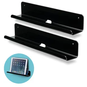 2-Pack 12" Slim Floating Shelf Mount, Adhesive or Screw Mount, for Tablets, Vinyl Records, Picture Frames, Phones, Universal Holder Shelves