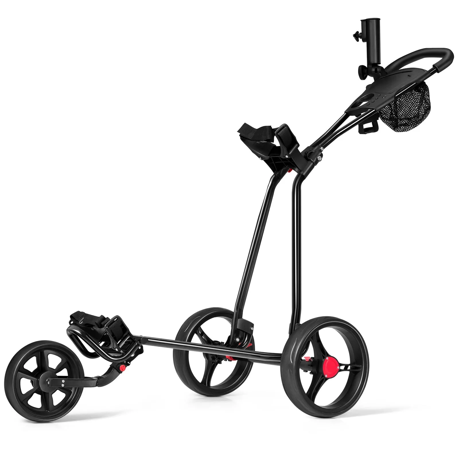 3 Wheel Folding Golf Push Cart with Adjustable Handle and Foot Brake