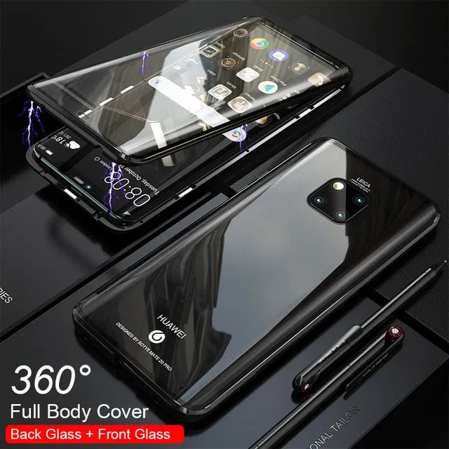 360 Full Protection Magnetic Case For huawei Mate 20 Pro Shockproof Case Cover Metal Bumber Front Back double-sided Glass Case