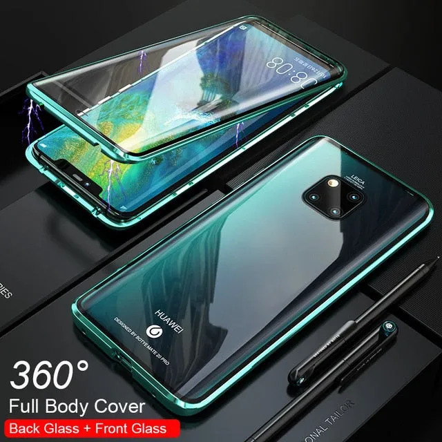 360 Full Protection Magnetic Case For huawei Mate 20 Pro Shockproof Case Cover Metal Bumber Front Back double-sided Glass Case