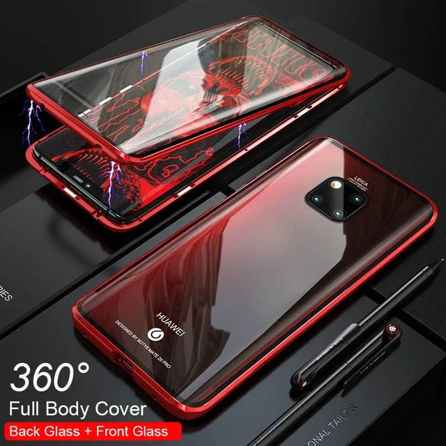 360 Full Protection Magnetic Case For huawei Mate 20 Pro Shockproof Case Cover Metal Bumber Front Back double-sided Glass Case