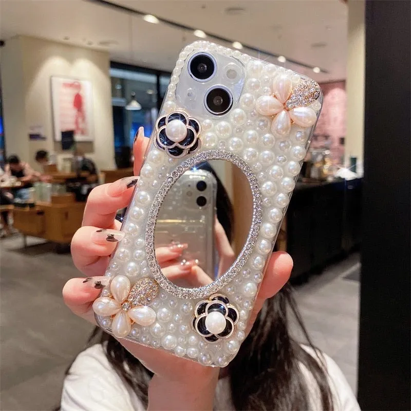 3D Camellia Swan Bling Diamond Chain Phone Case For iphone 14 12 Pro Max MiNi 11 13 Pro X XS XR 6 S 7 8 Plus 12Pro SE Cover