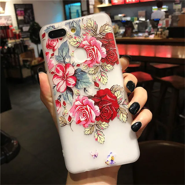 3D Relief Floral Phone Case For OPPO A59 A37 A57 A83 A73 A75 F5 F7 F9 A5 A3S A37 A77 A3 R17 A7X K1 R15 Case Girly Silicon Cover