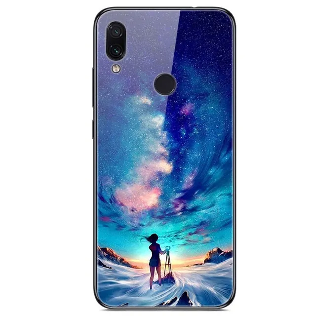 6.3'' For Xiaomi Redmi Note 7 Case Glass Back Hard Cover For Xiaomi Redmi Note 7 Case Note7 Soft Bumper Tempered Fashion Note 7S