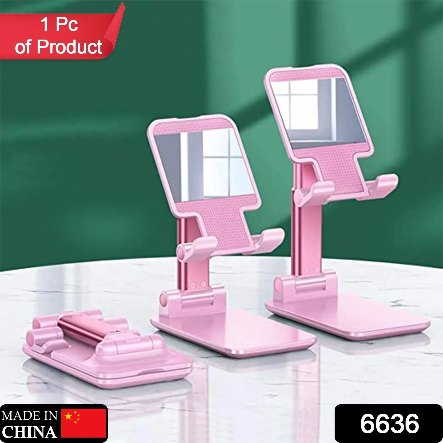 6636 Desktop Cell Phone Stand Phone Holder with mirror Full 3-Way Adjustable Phone Stand for Desk Height   Angles Perfect As Desk Organizers and Accessories.