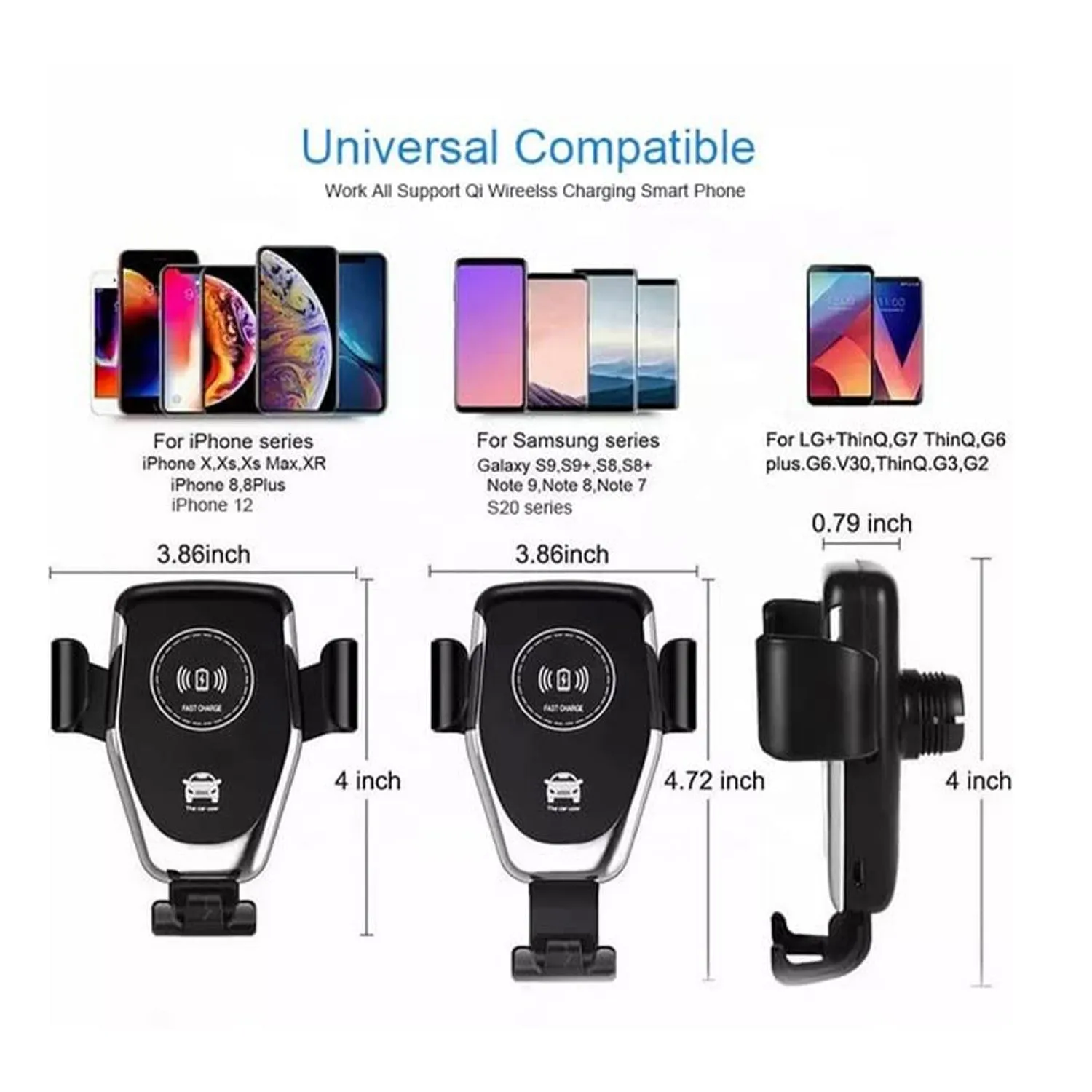 7042 Car Phone Holder Wireless Car Charger 10W Qi Fast Charging Car Charger Gravity Auto Clamping 360° Rotation Air Vent Car Mount Holder