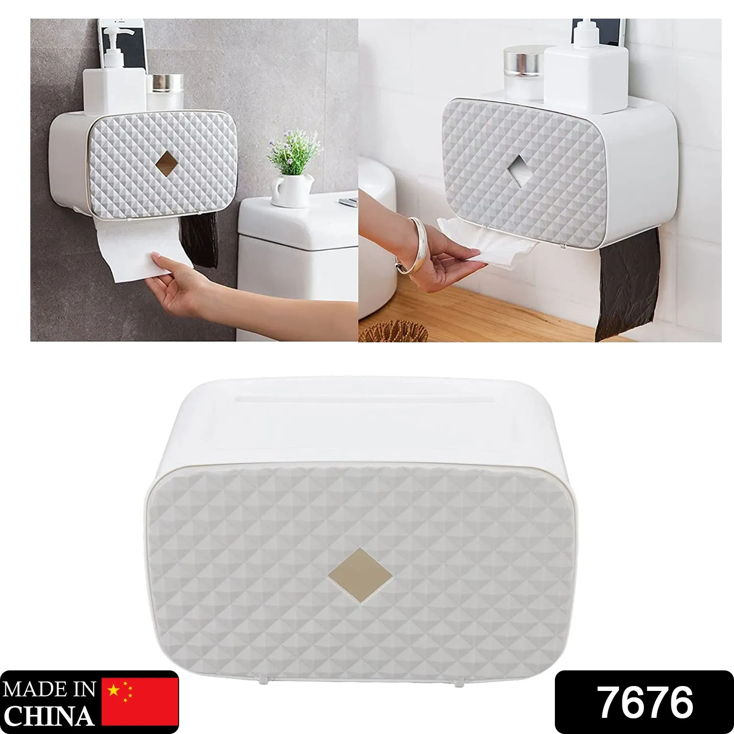 7676 Toilet Paper Holder No Drilling with Drawer and Multifunctional Storage Box for Bathroom,