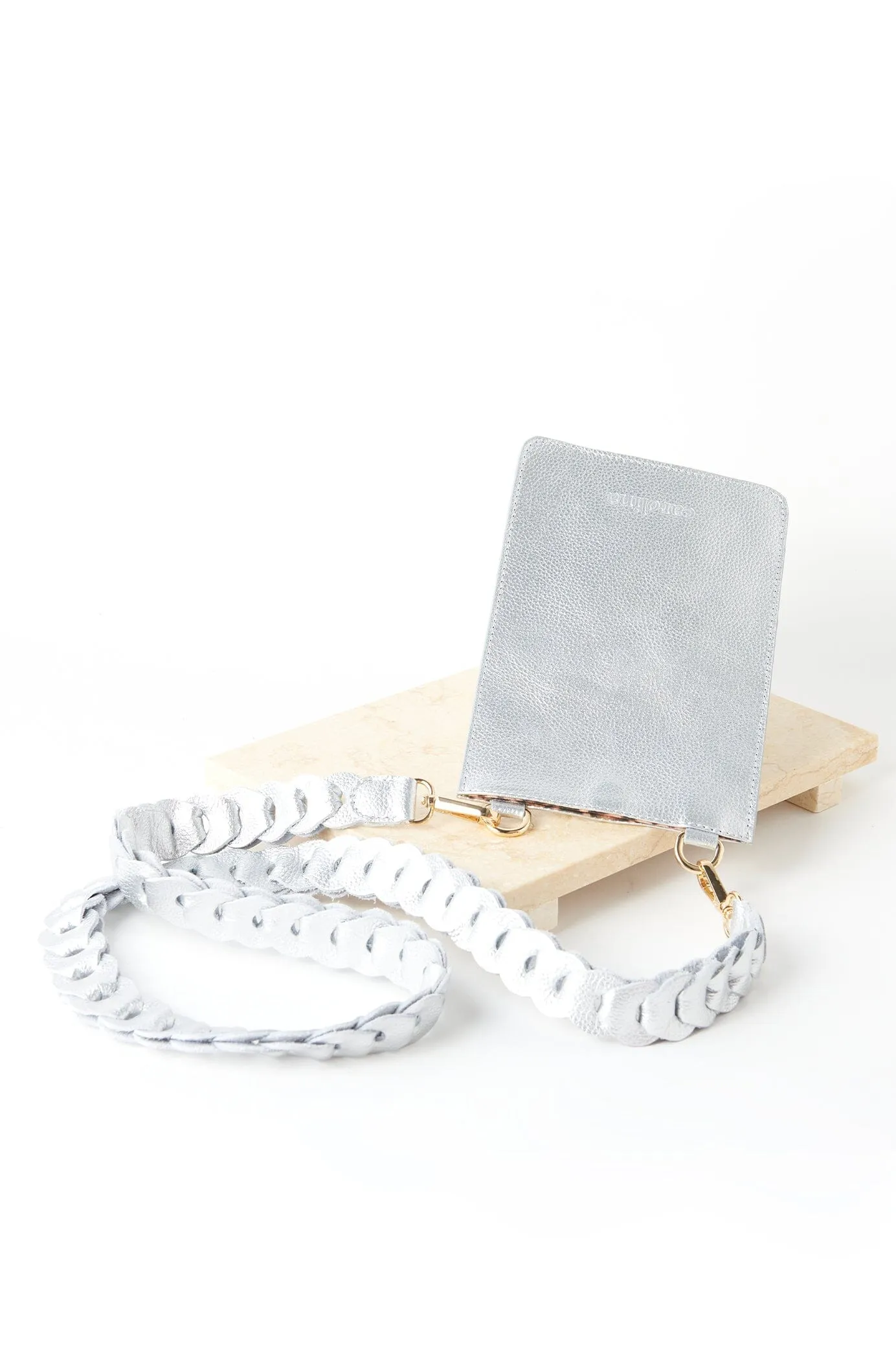 Adelina Mobile Phone Holder Silver Soft Leather