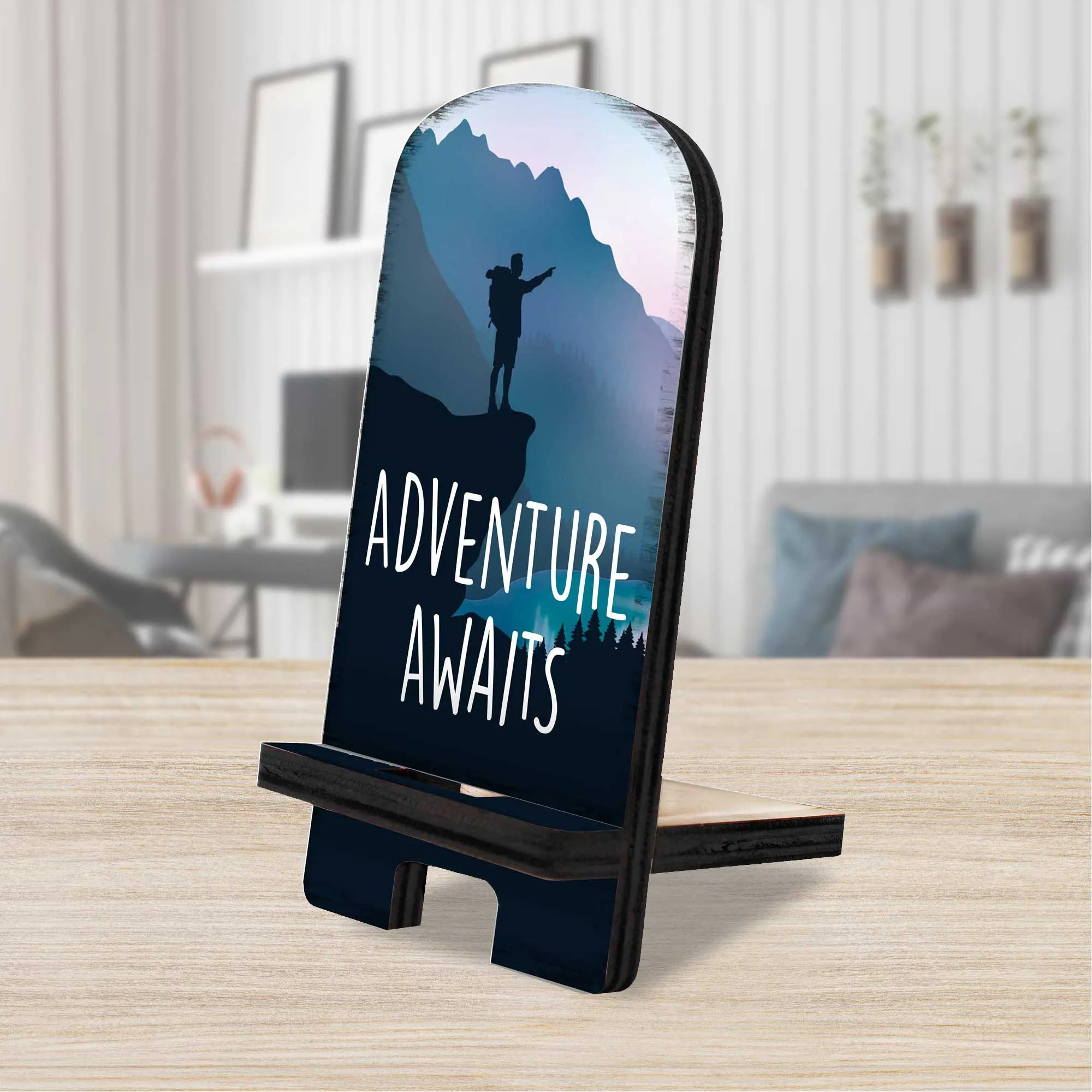 Adventure Awaits Cell Phone Stand Family Décor - Wood Mobile Tablet Holder Charging Station Organizer - 892068