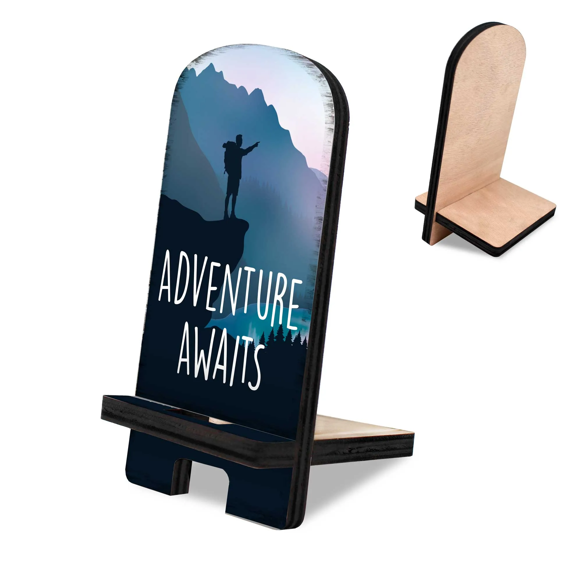 Adventure Awaits Cell Phone Stand Family Décor - Wood Mobile Tablet Holder Charging Station Organizer - 892068