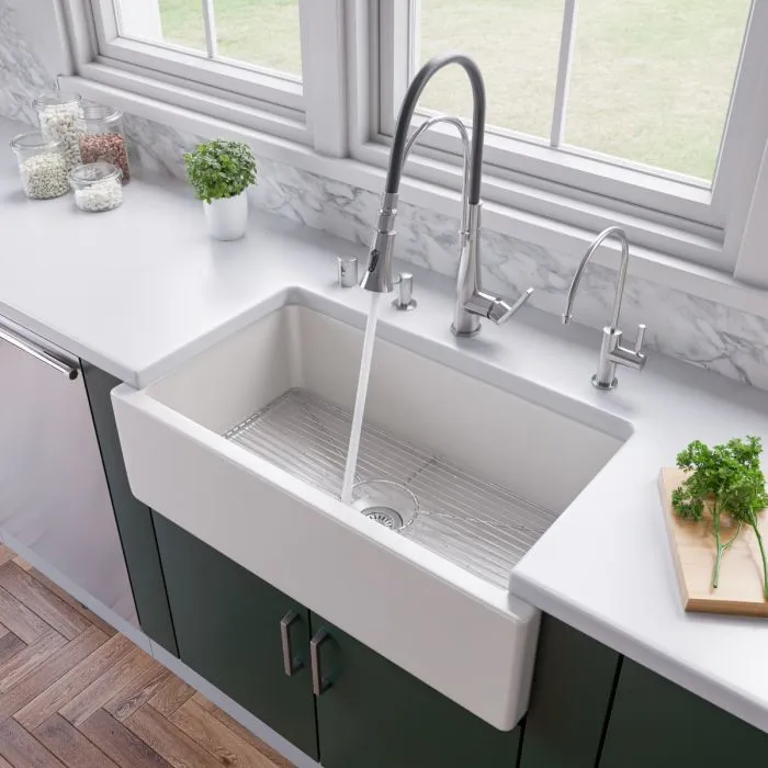 ALFI Brand 33" x 18" Reversible Fluted/Smooth Single Bowl Fireclay Farm Sink