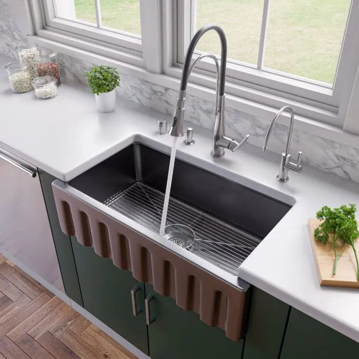 ALFI Brand 33" x 18" Reversible Fluted/Smooth Single Bowl Fireclay Farm Sink