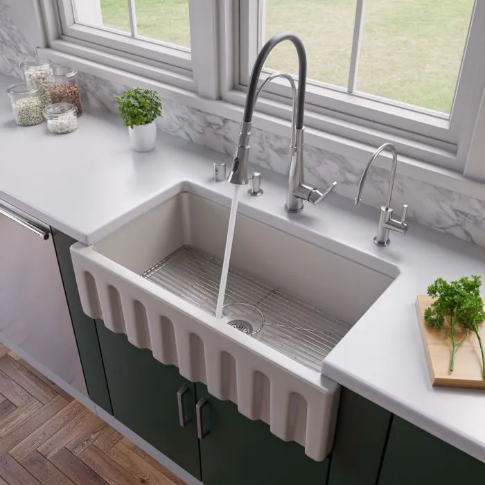 ALFI Brand 33" x 18" Reversible Fluted/Smooth Single Bowl Fireclay Farm Sink