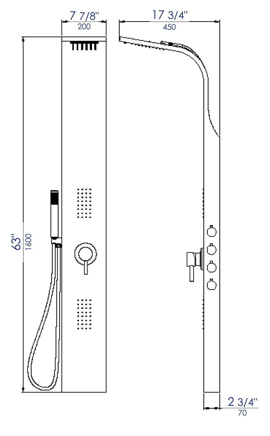 ALFI Brand ABSP30 Modern Stainless Steel Shower Panel with 2 Body Sprays