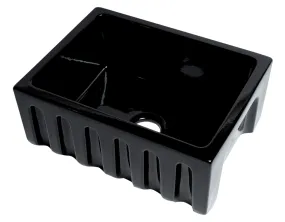 ALFI Brand Black Gloss Reversible Smooth/Fluted Single Bowl Fireclay Farm Sink