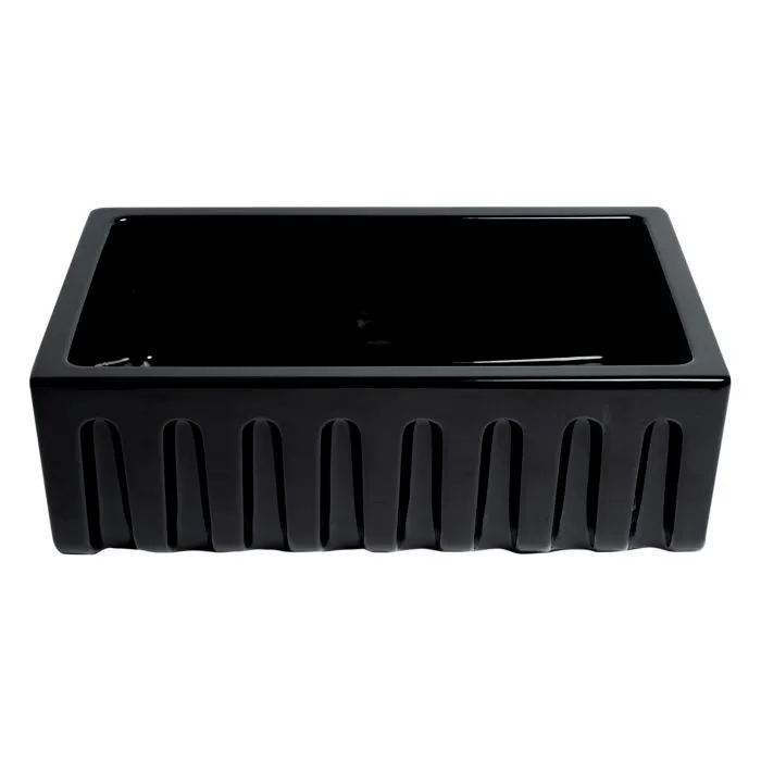 ALFI Brand Black Gloss Reversible Smooth/Fluted Single Bowl Fireclay Farm Sink