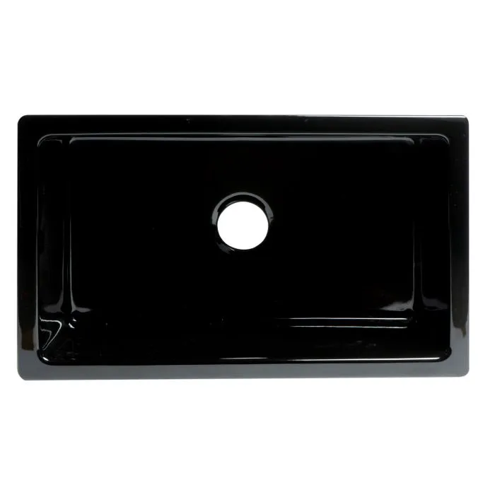 ALFI Brand Black Gloss Reversible Smooth/Fluted Single Bowl Fireclay Farm Sink