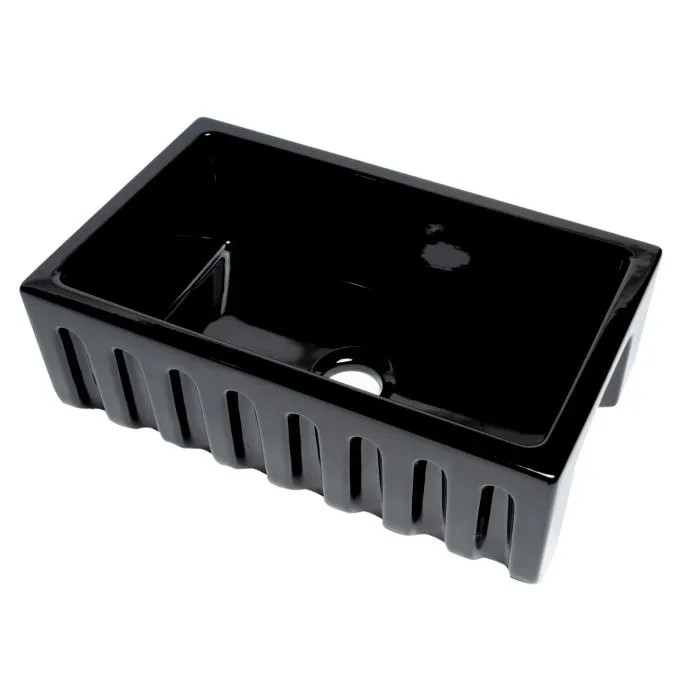 ALFI Brand Black Gloss Reversible Smooth/Fluted Single Bowl Fireclay Farm Sink