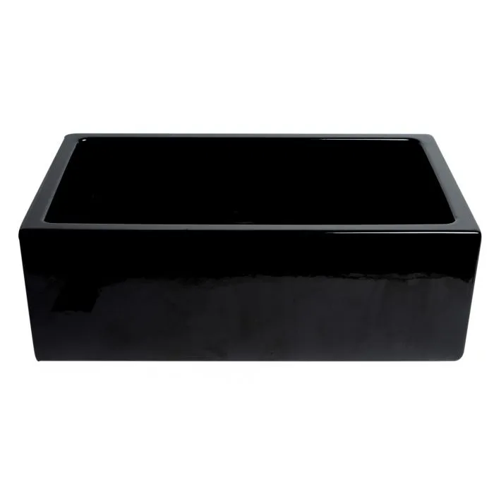 ALFI Brand Black Gloss Reversible Smooth/Fluted Single Bowl Fireclay Farm Sink