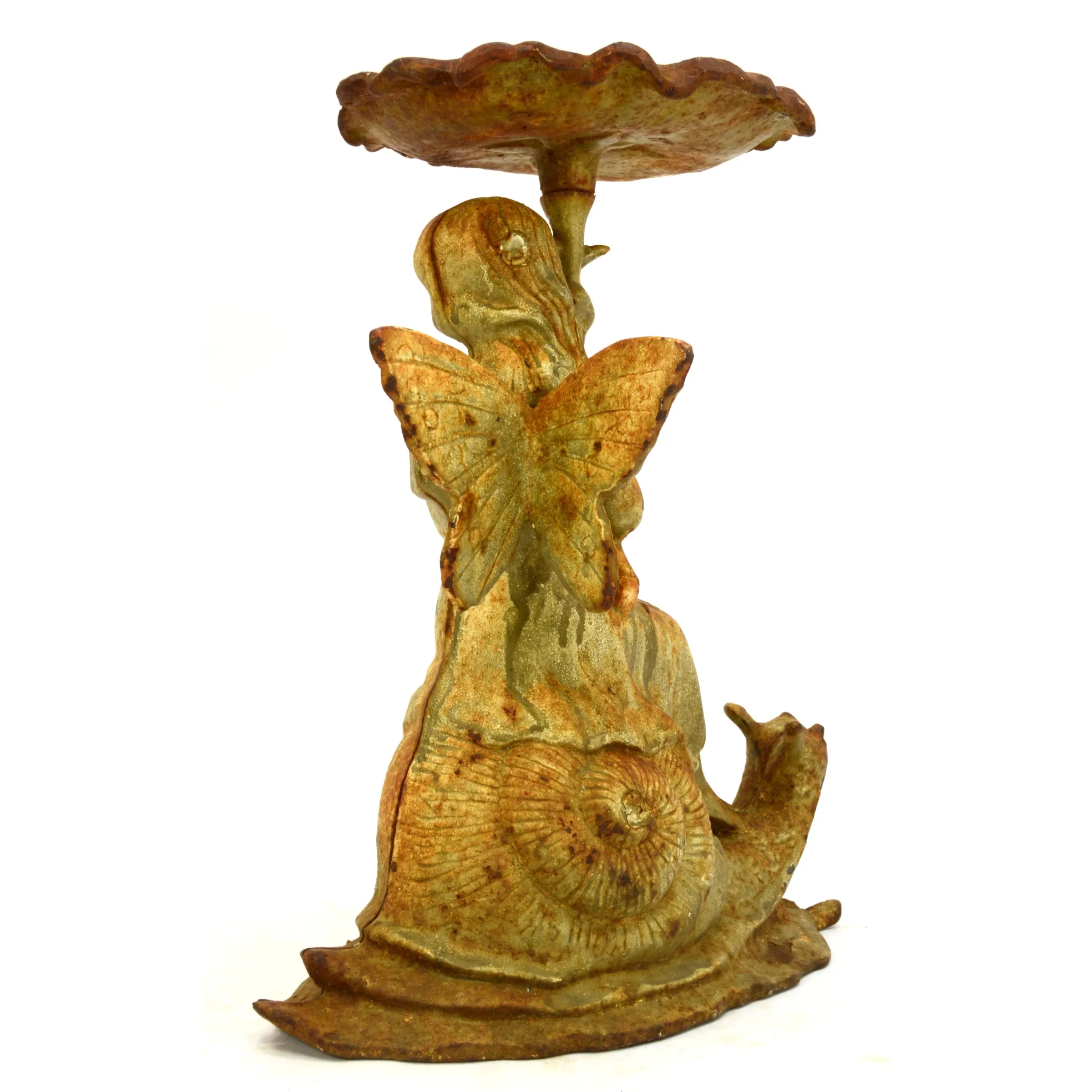 Antique CAST IRON GARDEN FAIRY Fae Statue CANDLE/SEED HOLDER Soap Dish PATINA!!