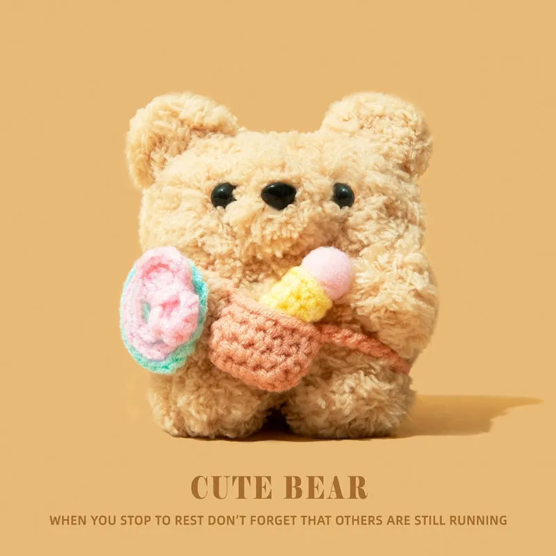 Applicable to Airpods2 Protective Case Airpods3 Protective Case Three Generation Apple Wireless Bluetooth Earphone Cover AirPod Knitting IPod Stuffed Pro2 Second Generation Earphone Case Box 3 Cute Bear