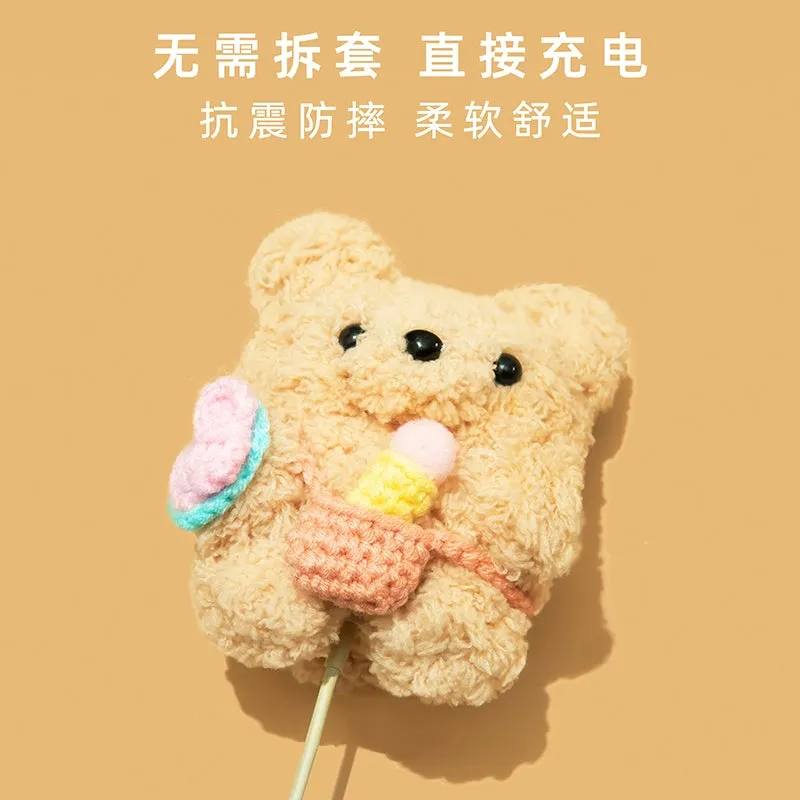 Applicable to Airpods2 Protective Case Airpods3 Protective Case Three Generation Apple Wireless Bluetooth Earphone Cover AirPod Knitting IPod Stuffed Pro2 Second Generation Earphone Case Box 3 Cute Bear