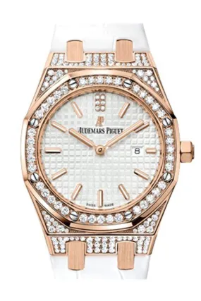 Audemars Piguet Royal Oak 33 Silver-toned Dial Diamond 18K Pink Gold Ladies 67652OR.ZZ.D011CR.01