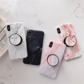 Beyour Marble Flexible Stand Holder Case For iPhone XS XS Max X 8 7 6S Plus For Huawei P20 For Samsung S10 Soft IMD Phone Cover