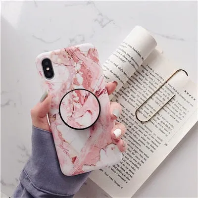 Beyour Marble Flexible Stand Holder Case For iPhone XS XS Max X 8 7 6S Plus For Huawei P20 For Samsung S10 Soft IMD Phone Cover