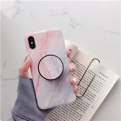 Beyour Marble Flexible Stand Holder Case For iPhone XS XS Max X 8 7 6S Plus For Huawei P20 For Samsung S10 Soft IMD Phone Cover