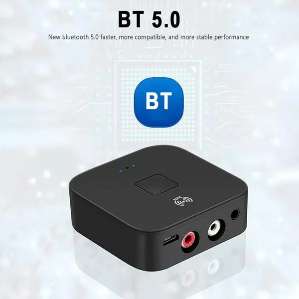 Black Wireless Bluetooth Receiver 5.0 aptX LL RCA NFC 3.5mm Jack Aux Audio Adapter