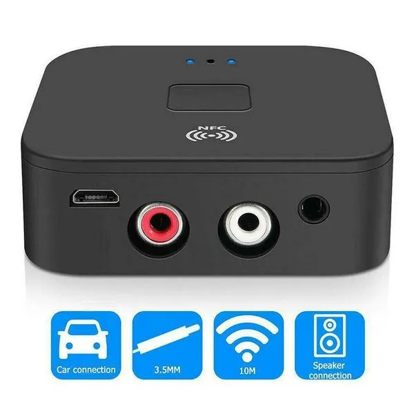 Black Wireless Bluetooth Receiver 5.0 aptX LL RCA NFC 3.5mm Jack Aux Audio Adapter