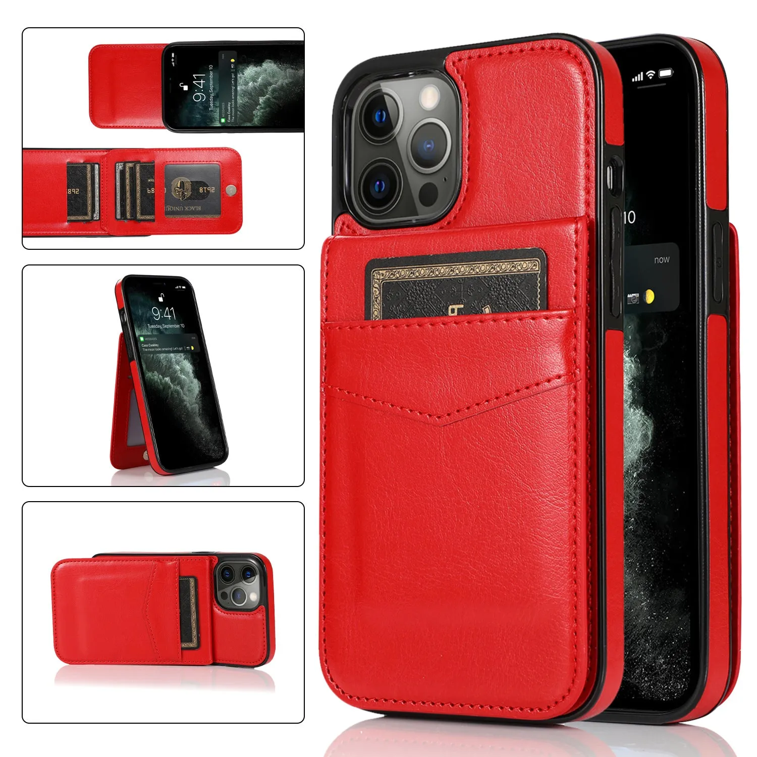 Card Slot Wallet Vertical Leather Shockproof Phone Case Black for iPhone 12promax 6.7