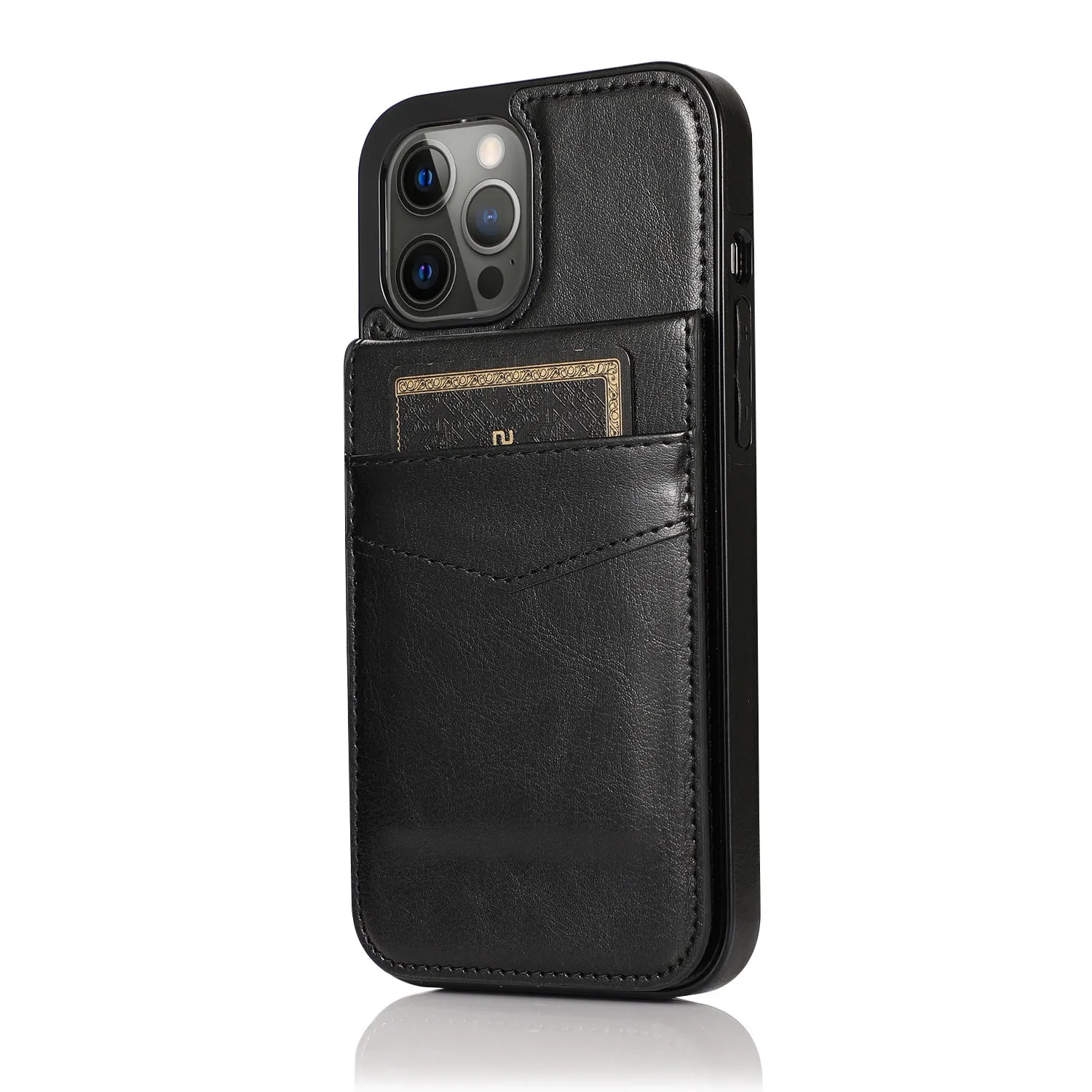 Card Slot Wallet Vertical Leather Shockproof Phone Case Black for iPhone 12promax 6.7