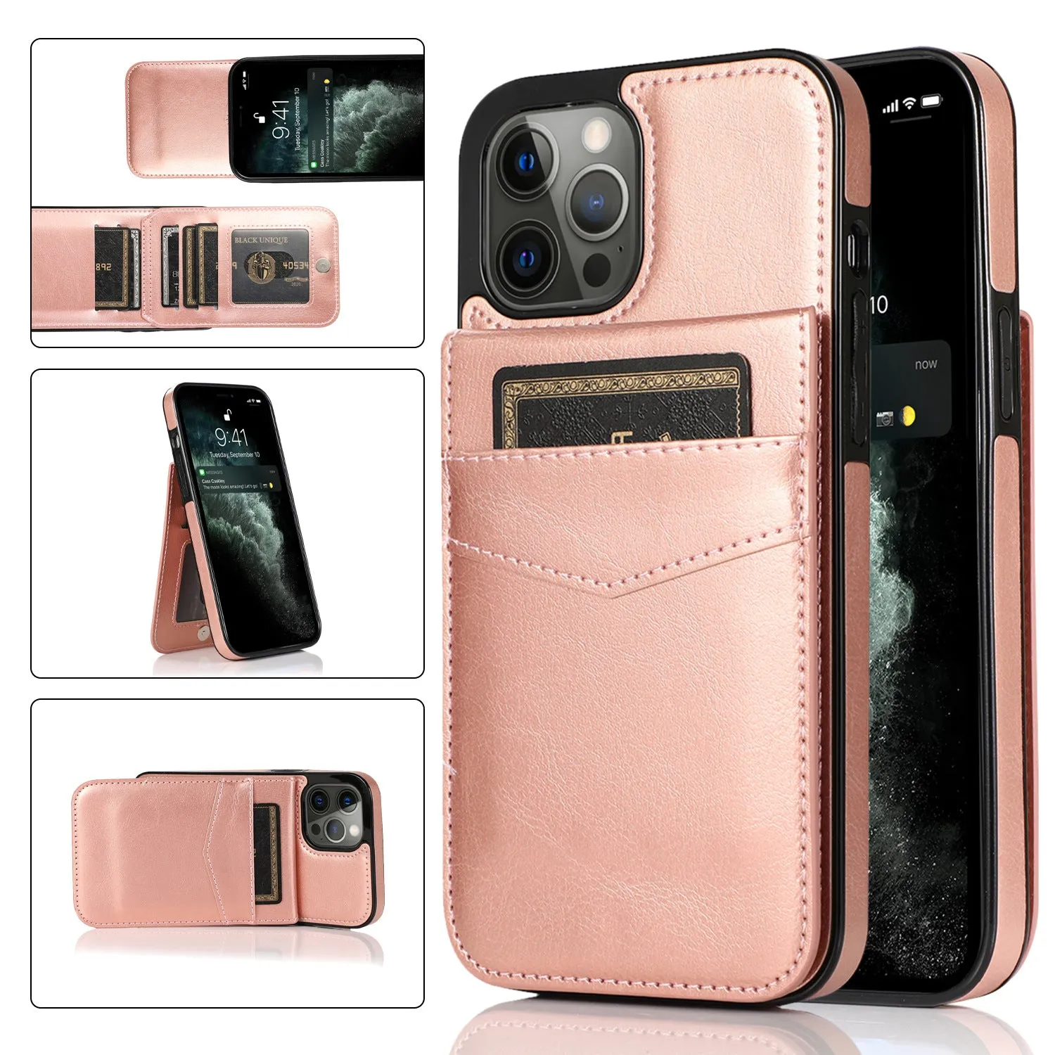 Card Slot Wallet Vertical Leather Shockproof Phone Case Black for iPhone 12promax 6.7