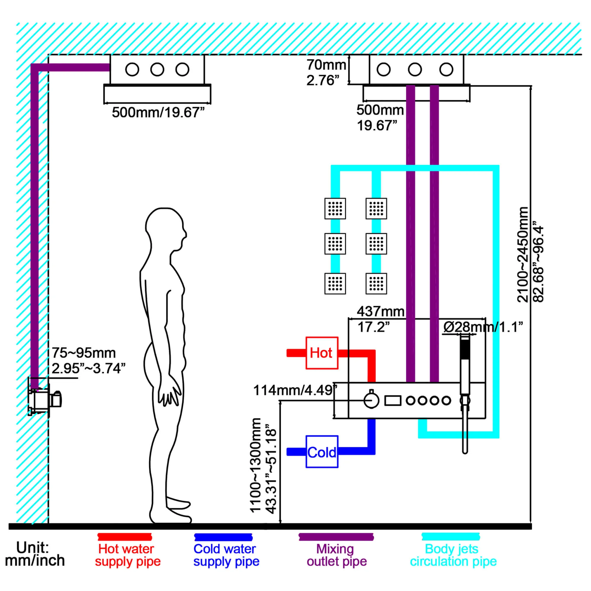 Ceiling Mount Thermostatic Shower System with Digital Display LED Bluetooth Speakers JK0128