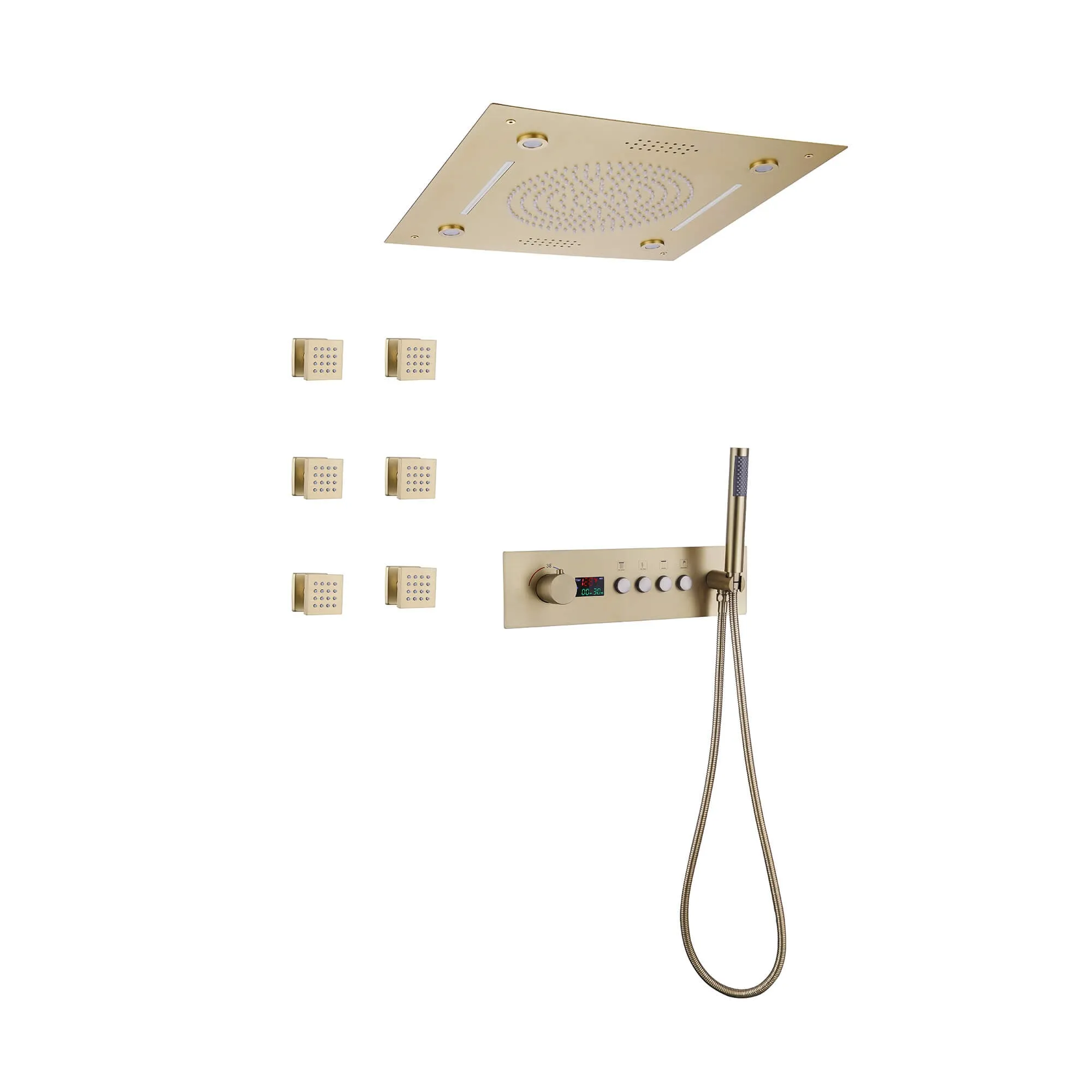 Ceiling Mount Thermostatic Shower System with Digital Display LED Bluetooth Speakers JK0128