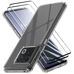 Clear Flex-Gel Case   2x Glass Screen Protector for OnePlus 10 Pro 5G