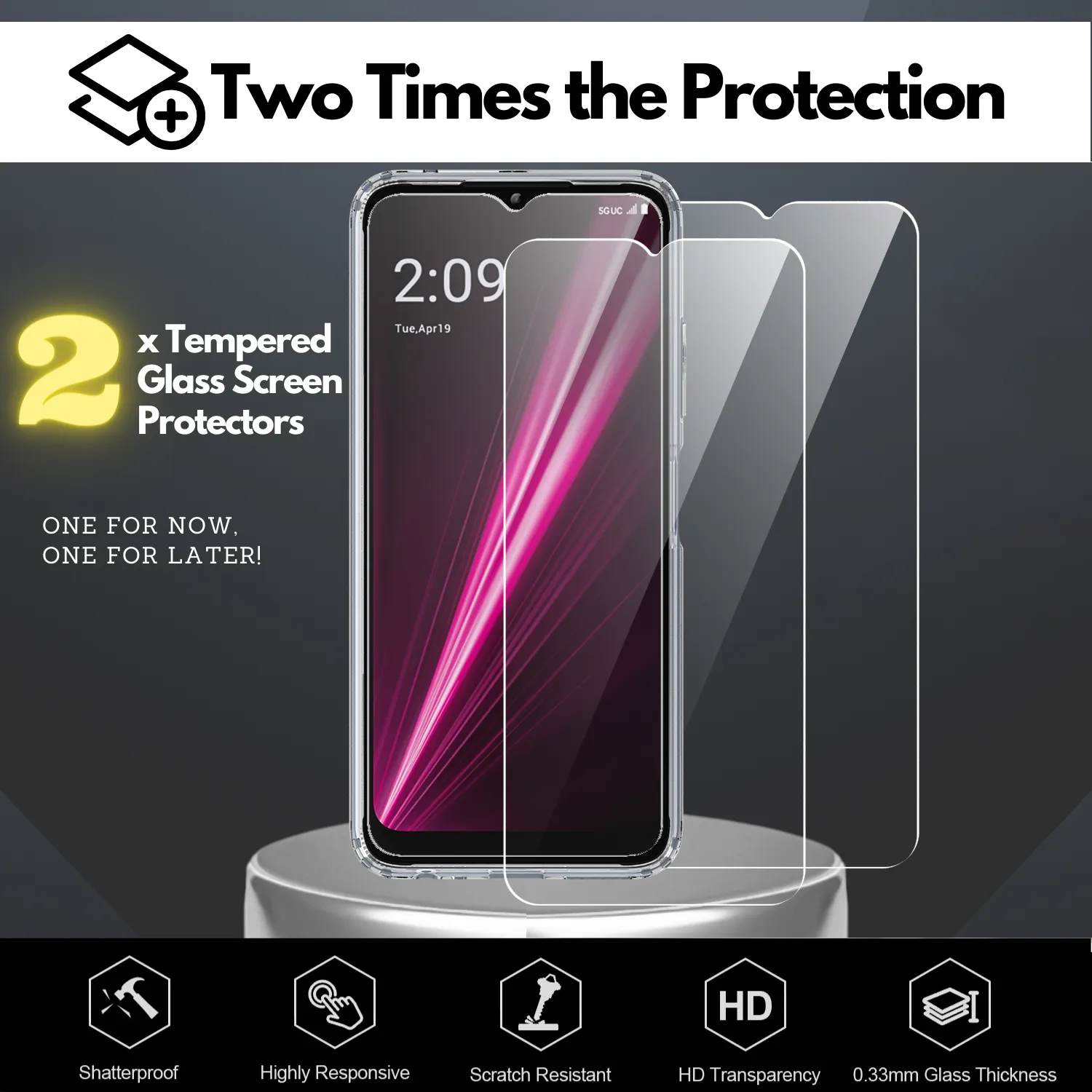 Clear Flex-Gel Case   2x Glass Screen Protector for T-Mobile Revvl 6 5G