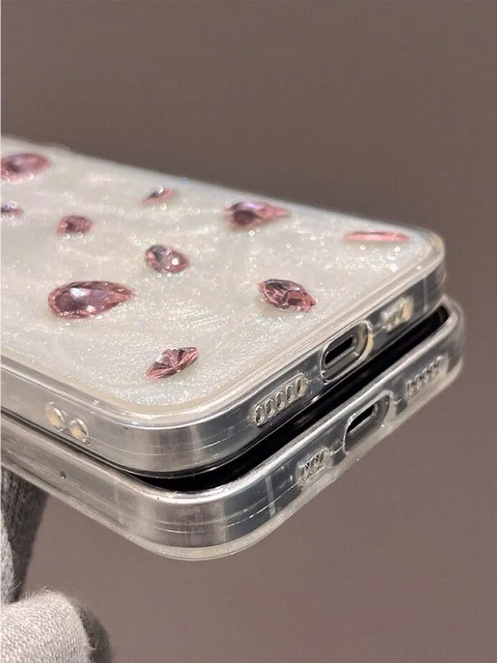 Cute Solid White Pearlescent Diamond Rhinestone Studded Bling Glam Protective Shockproof iPhone Case for iPhone 11 12 13 14 15 Plus Pro Max