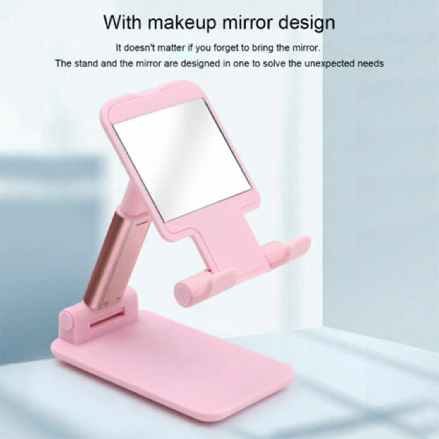 Desktop Cell Phone Stand Phone Holder with mirror full 3-Way Adjustable Phone Stand for Desk Height   Angles Perfect As Desk Organizers and Accessories.