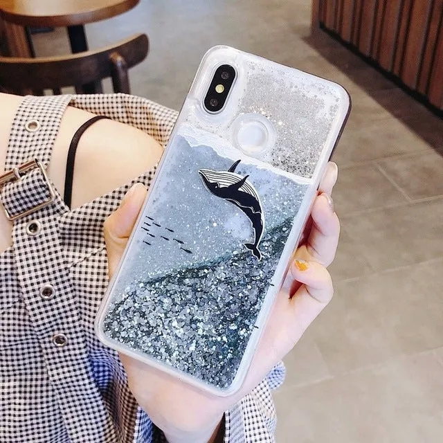 Fashion Whale Case for Redmi 5 Plus Liquid Quicksand Soft Silicone Cover Cat Fish Phone Case for Xiaomi MI 5X 6X A1 A2 MIX 2S 8