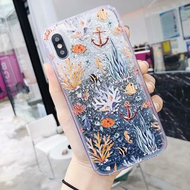 Fashion Whale Case for Redmi 5 Plus Liquid Quicksand Soft Silicone Cover Cat Fish Phone Case for Xiaomi MI 5X 6X A1 A2 MIX 2S 8