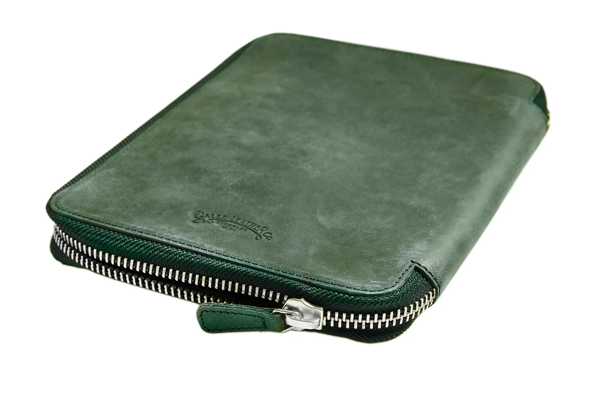 Galen Leather Zippered A5 Notebook Folio - Crazy Horse Forest Green