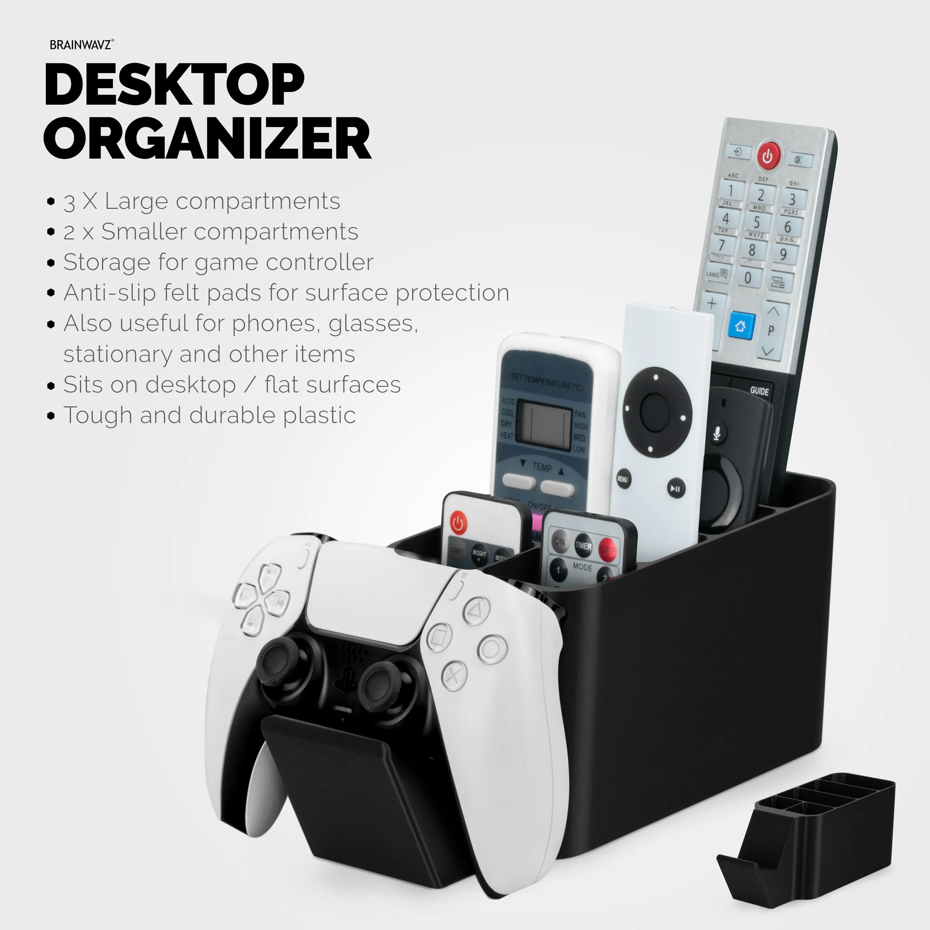 Game Controller & Remote Control Holder Organizer, Ideal for Side Tables & Desktops (For 3 to 4 Remotes, 1 Game Controller, Pens & Stationery)