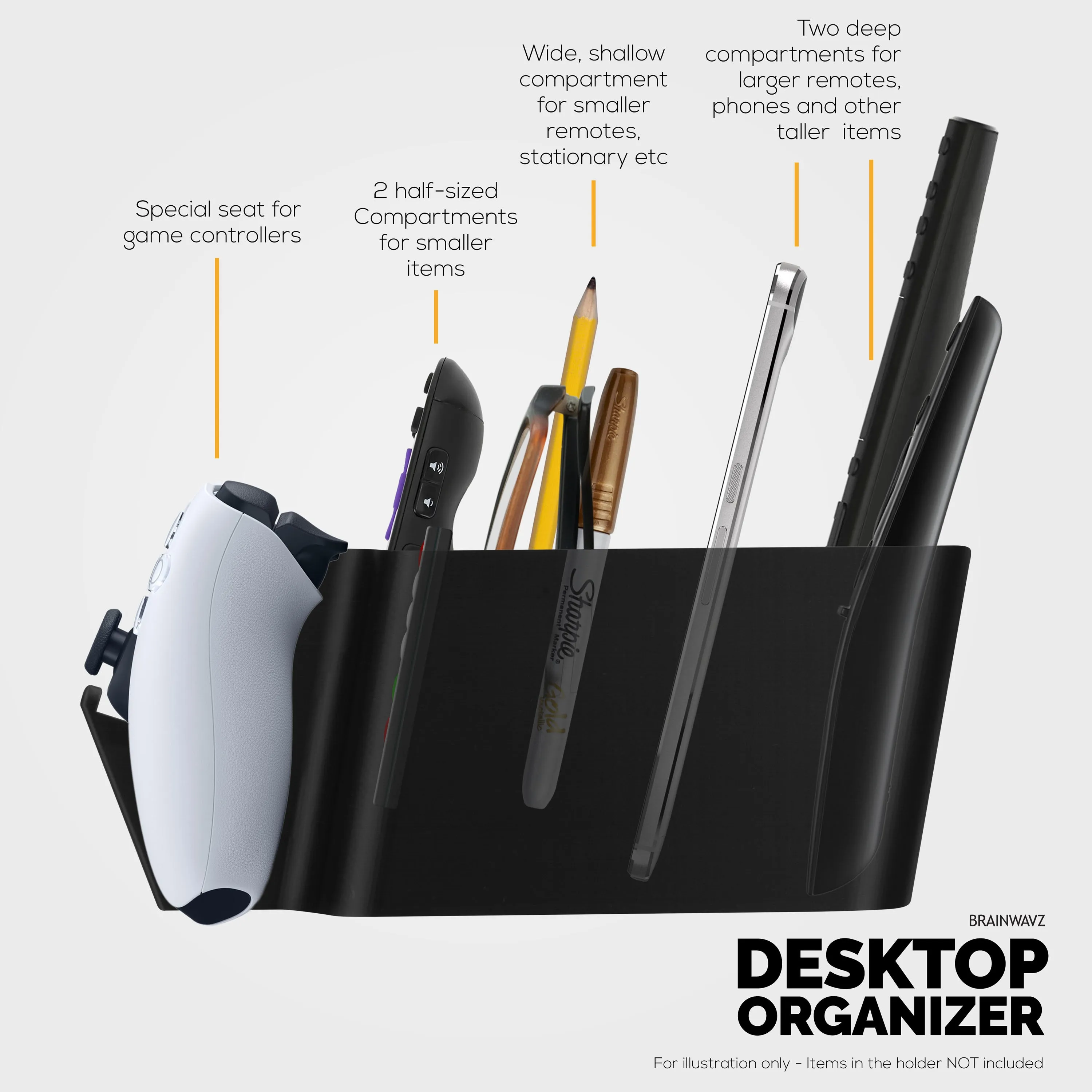 Game Controller & Remote Control Holder Organizer, Ideal for Side Tables & Desktops (For 3 to 4 Remotes, 1 Game Controller, Pens & Stationery)