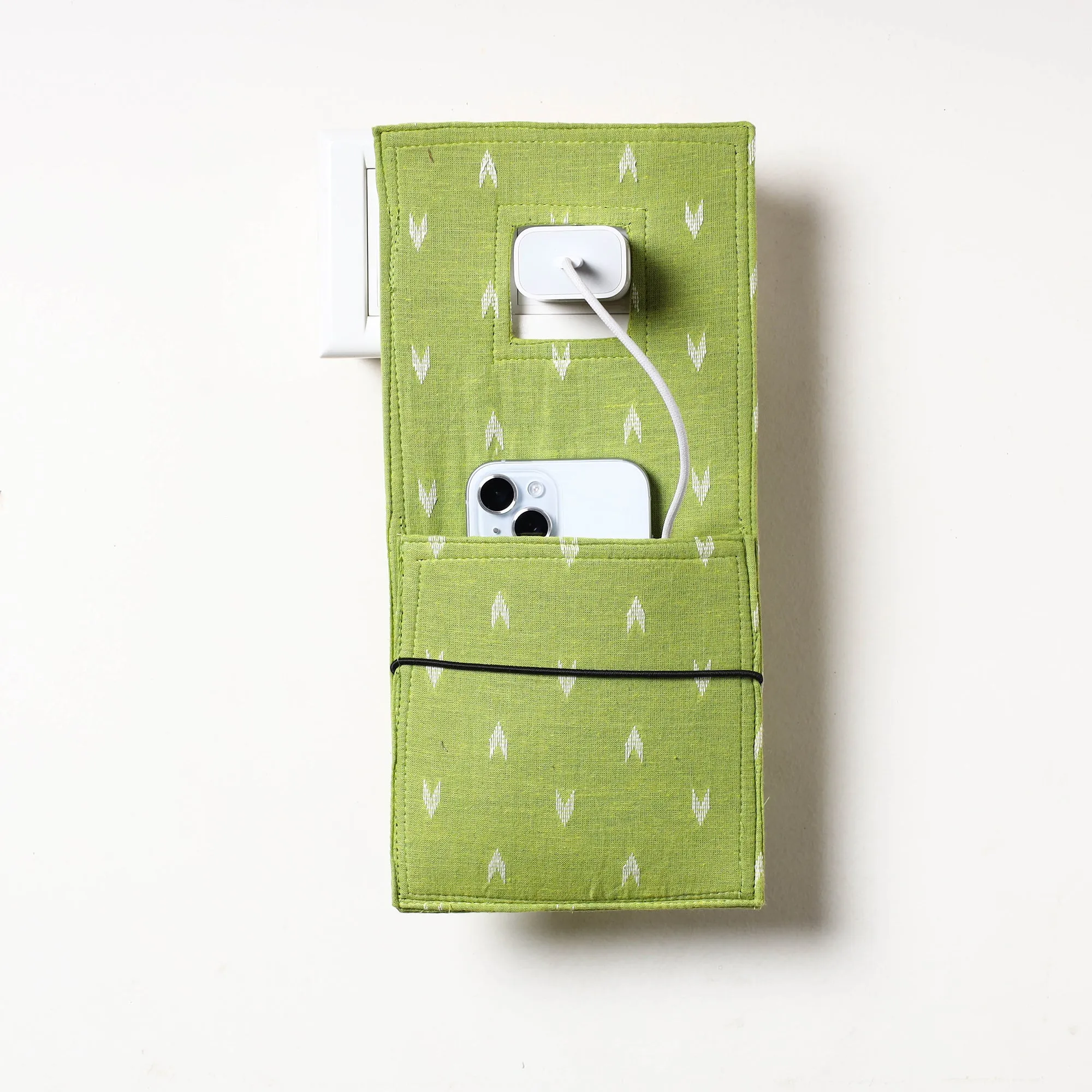 Green - Jacquard Weave Cotton Mobile Charging Holder