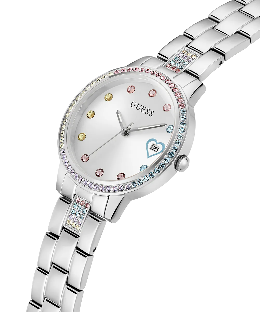 GUESS Ladies Silver Tone Date Watch